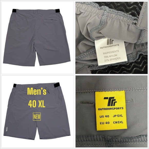 Mens OutdoorSports 40 XL Shorts Khakis Chino Gray Flex Gripper Waist Stretch New - Picture 1 of 9